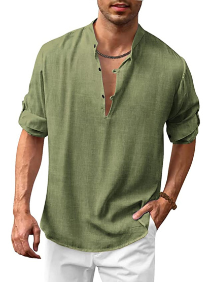 Men's Cotton Linen Casual Loose Oversized Long Sleeve Shirt