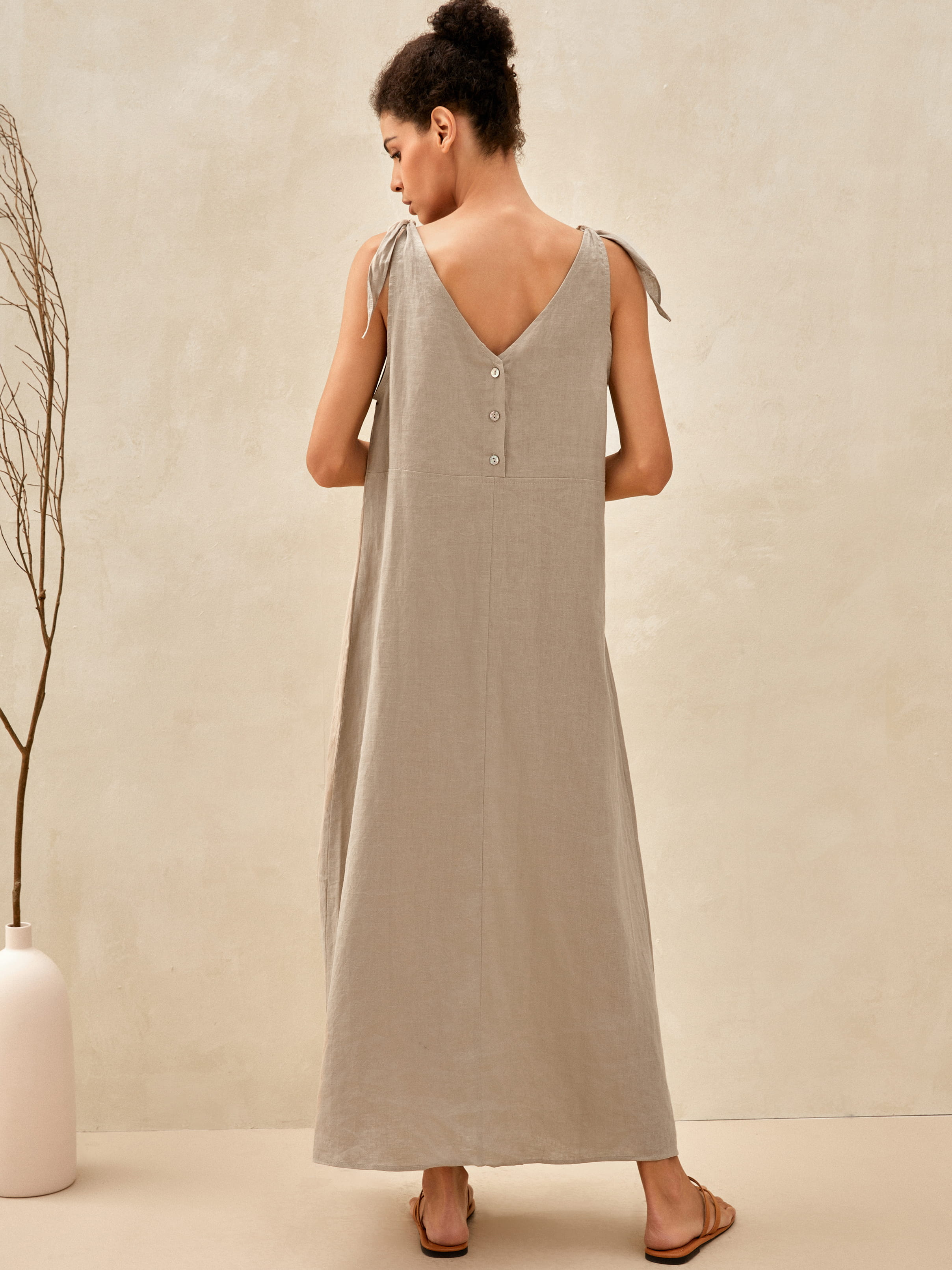 QEARL 100% LINEN CAMISOLE DRESS