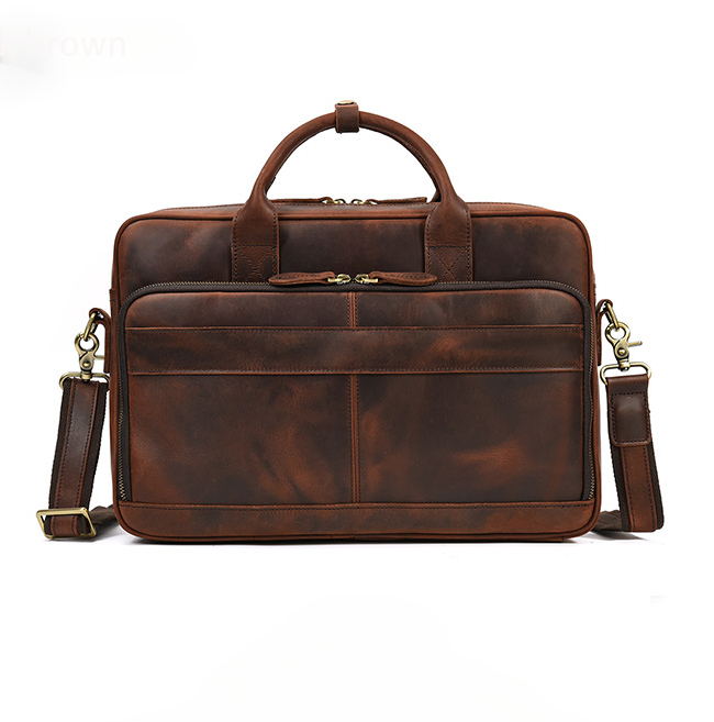 front of dark Brown Leather Briefcase