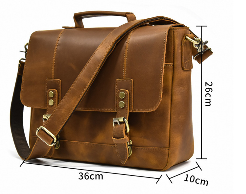 Men's Crazy Horse Leather Briefcase Saddle Bag-