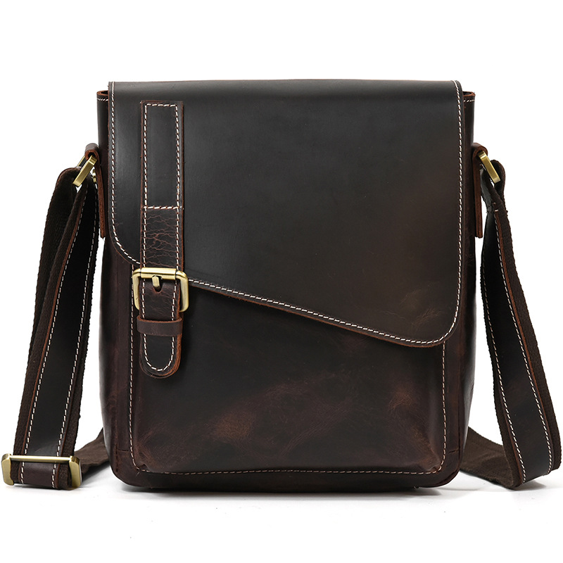 Crazy Horse Leather Flip Shoulder Messenger Bag-