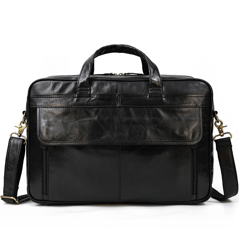 Black Genuine Leather Briefcase Laptop Bag -