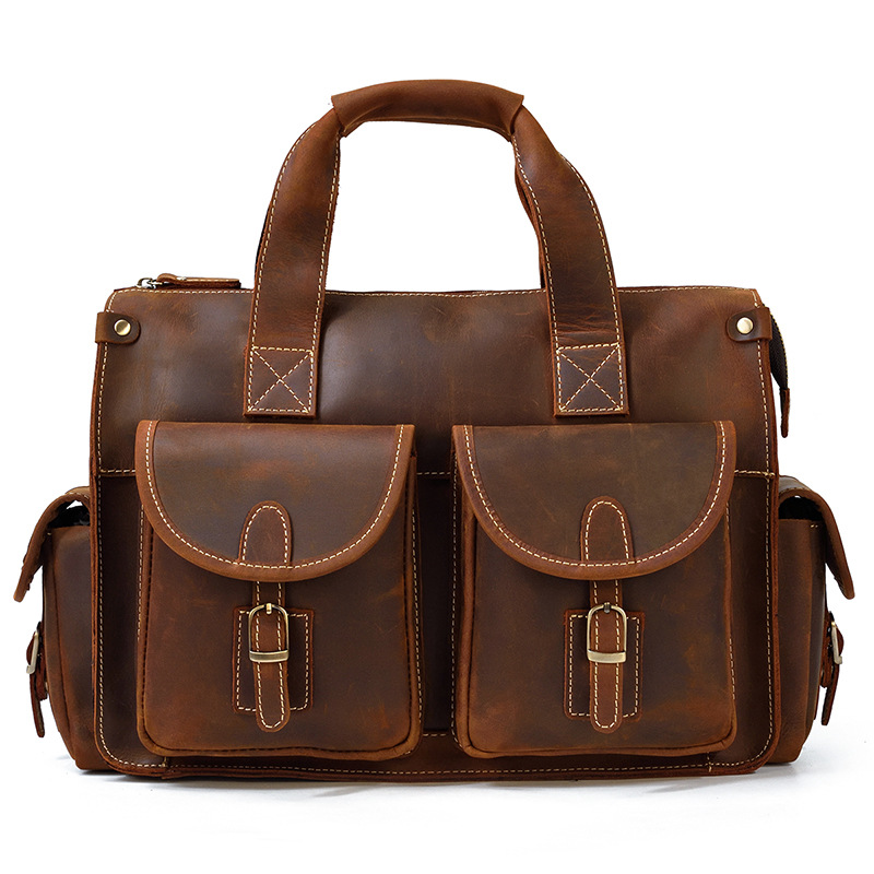 Men's Leather Briefcase Antique Cowhide Shoulder Bag-
