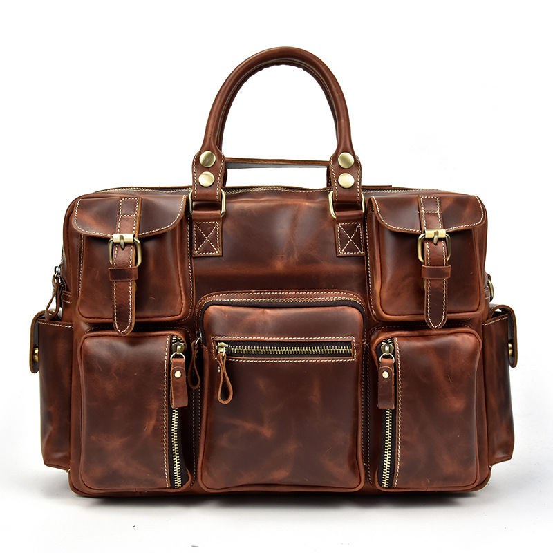 Men's Leather Business Briefcase Travel Bag-
