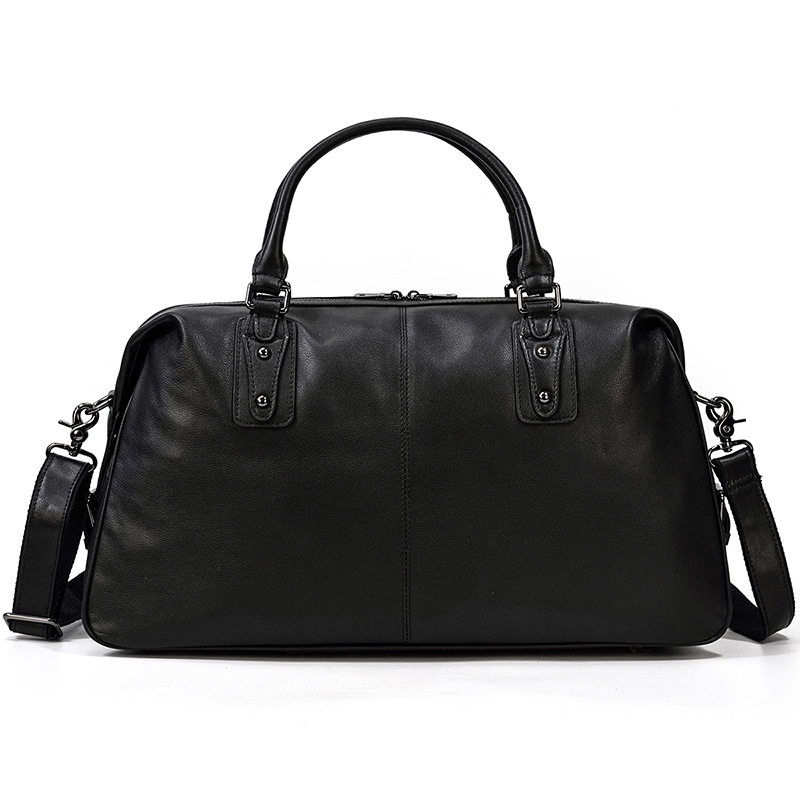 Black Leather Men Duffle Bag Large Capacity Luggage Bag -
