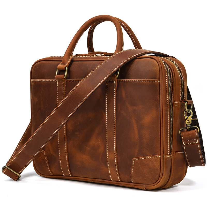 Retro Crazy Horse Leather Messenger Briefcase Bag -