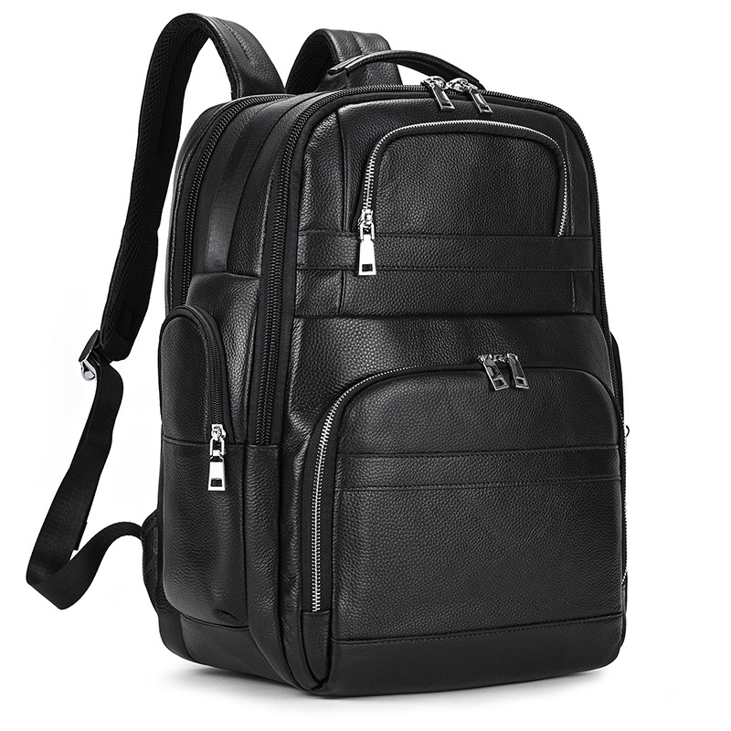 Black Leather USB Backpack-