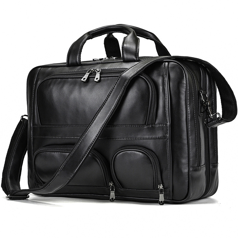Men's Leather Briefcase Large Capacity Business Handbag-