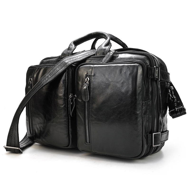 Leather Briefcase Backpack Retro Oily Leather Laptop Handbag-