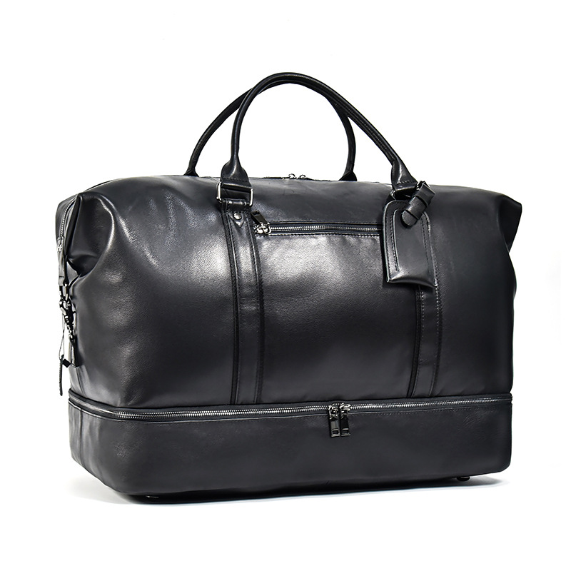Leather Travel Bag Black Leather Luggage Bag-