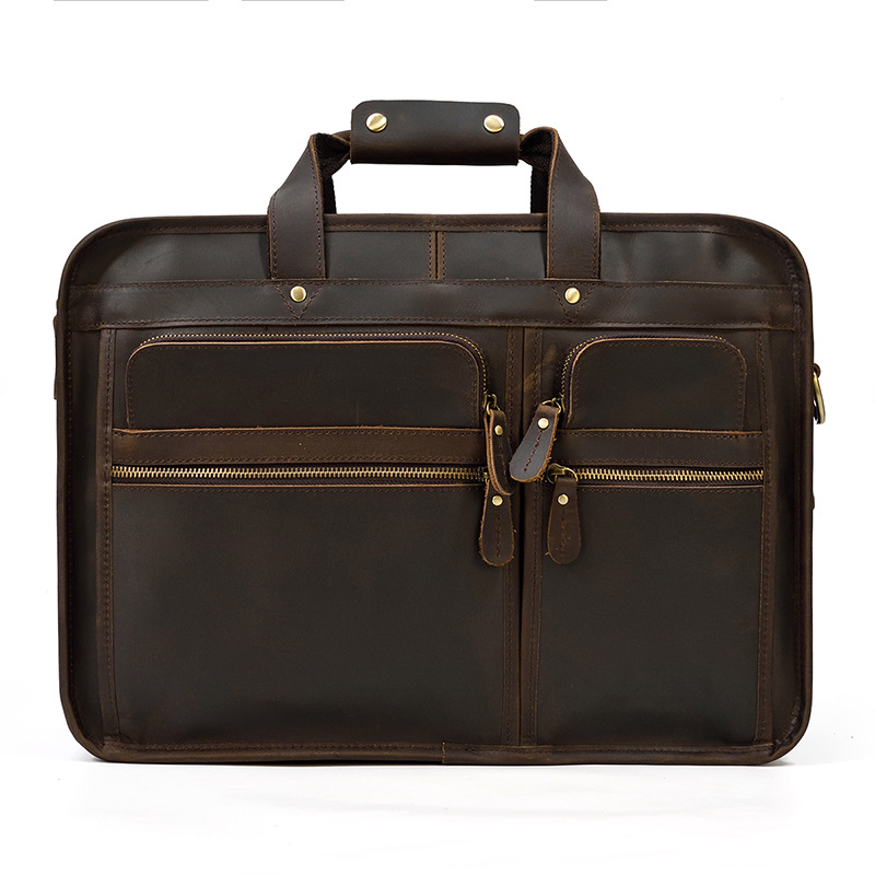 Vintage Large Capacity Crazy Horse Leather Briefcase -