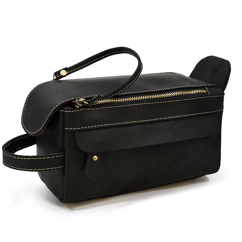 Retro Crazy Horse Leather Makeup Bag-