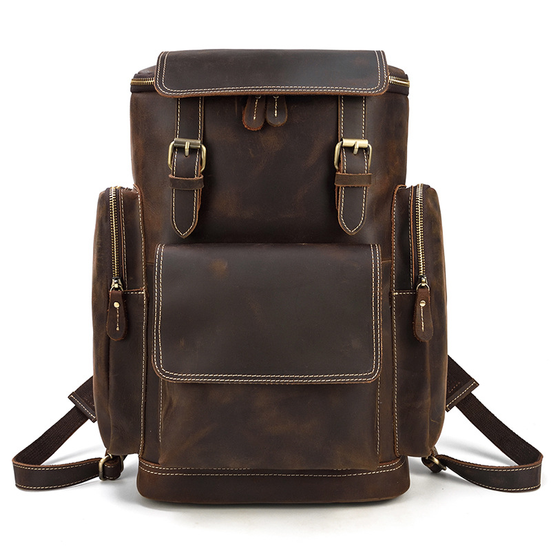Men's Crazy Horse Leather Travel Backpack-