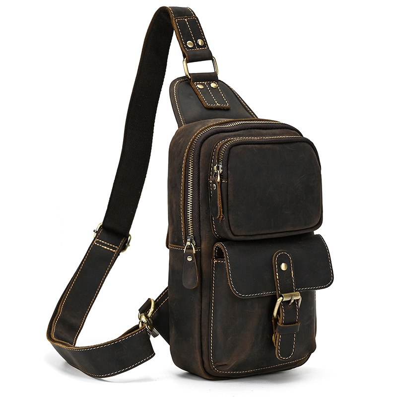 Crazy Horse Leather Sling Chest Bag -