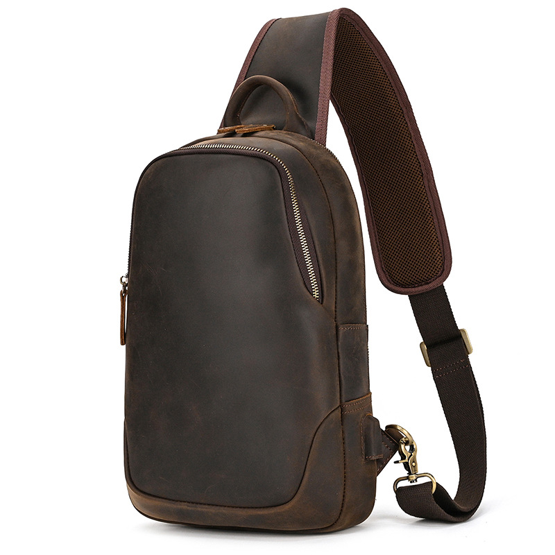 Leather Chest Bag With USB Port-