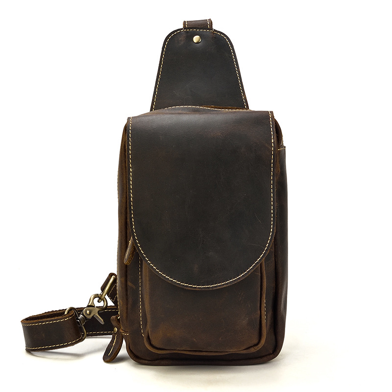 Vintage Crazy Horse Leather Flap Crossbody Bag-