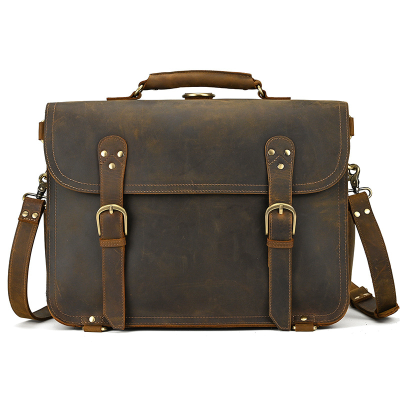 Vintage Brown Men's Leather Saddle Briefcase Bag-