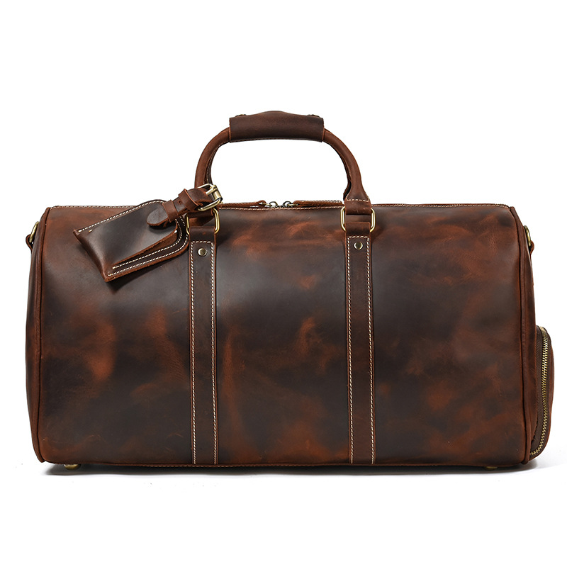 Vintage Leather Travel Bag With Shoe Compartment-
