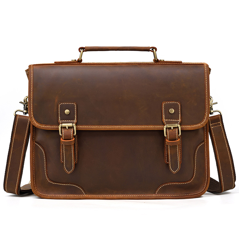 Men's Leather Briefcase One Shoulder Messenger Bag-