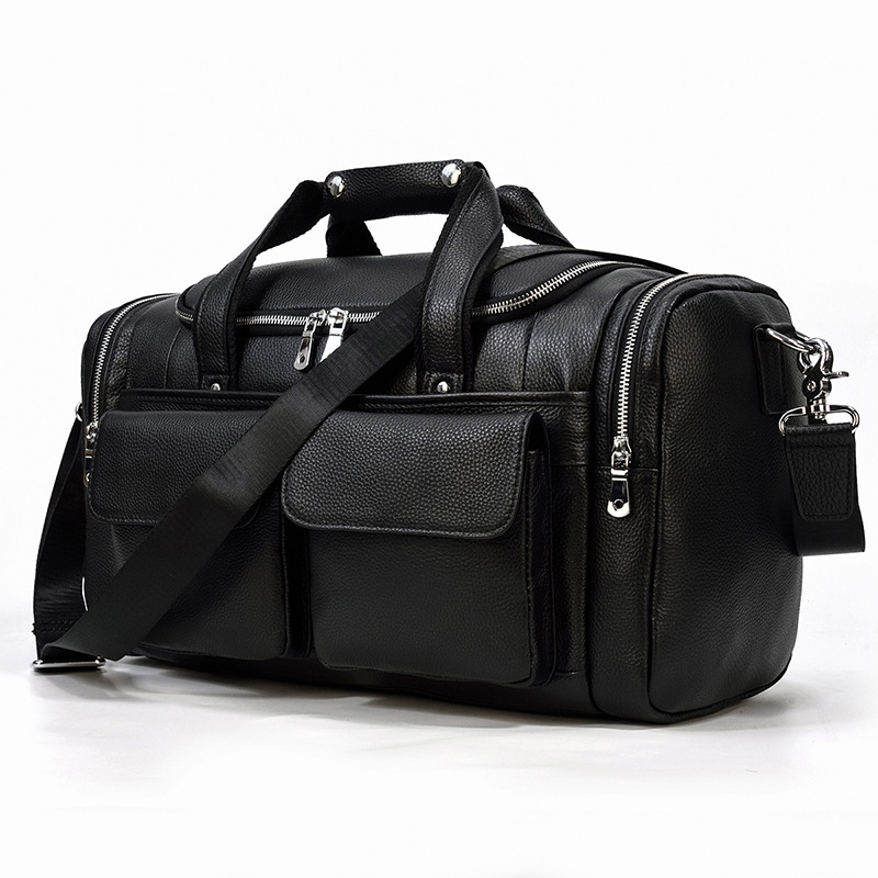Black Leather Men's Casual Travel Handbag-