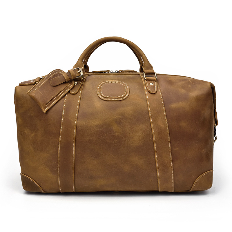 Large Capacity Crazy Horse Leather Travel Duffle Bag -