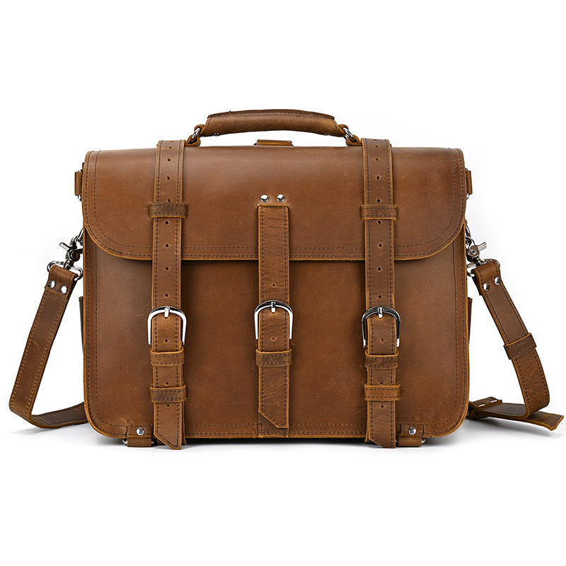 Vintage Mens Leather Business Briefcase Backpack-