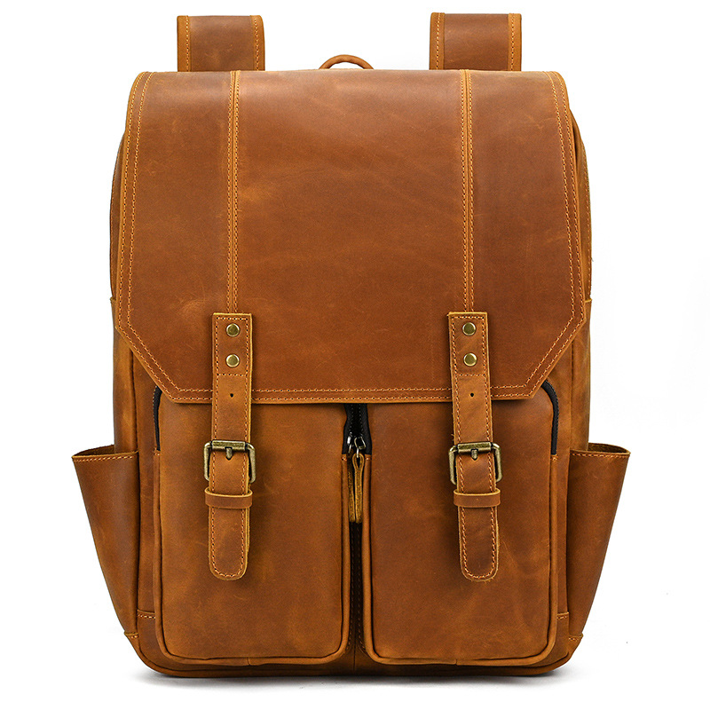 Retro Crazy Horse Leather Large Capacity Backpack-