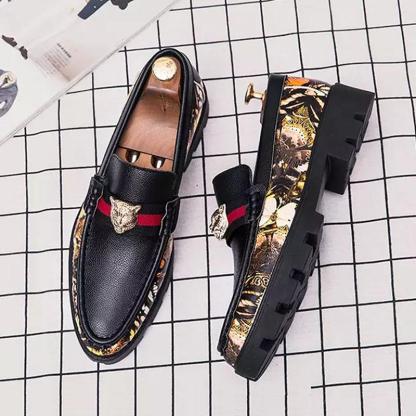 Splicing Metal Decor Casual Leather Shoes