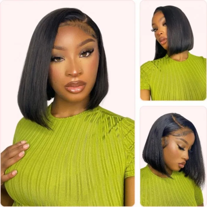 Donmily Sleek HD Lace Glueless Invisible A Line Shoulder Length Bob 5x5 Lace Closure Black Wig