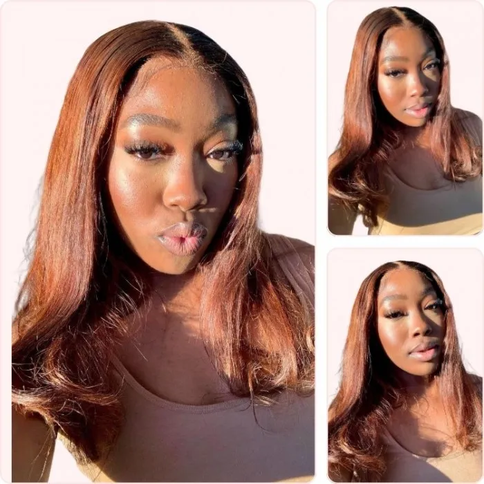 Donmily Toffee Brown With Piano Highlights Blunt Cut 13x5 T Part Bob Wig