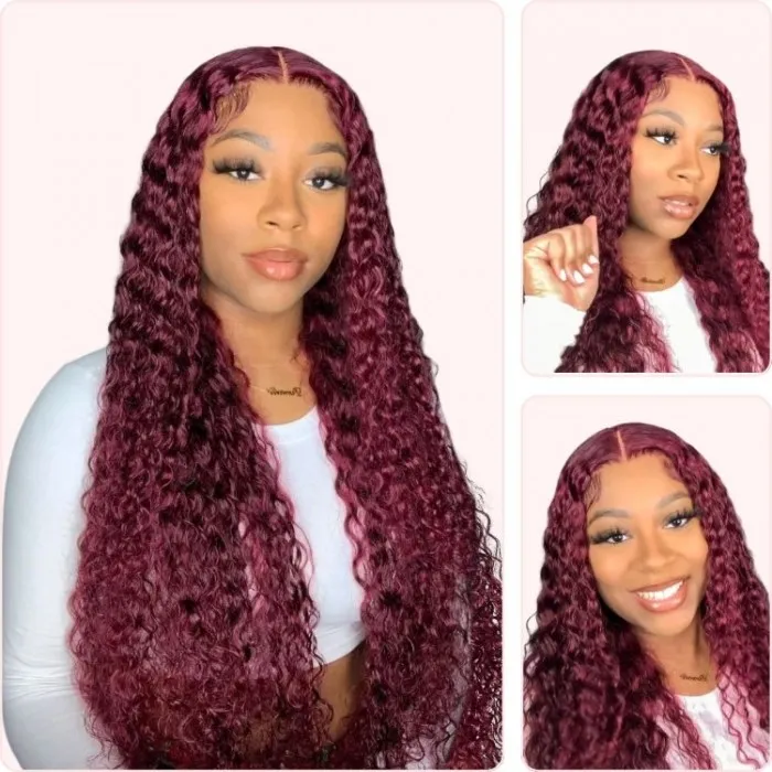 Donmily 99J Burgundy 4x4 Lace Closure Jerry Curly Human Hair Wig
