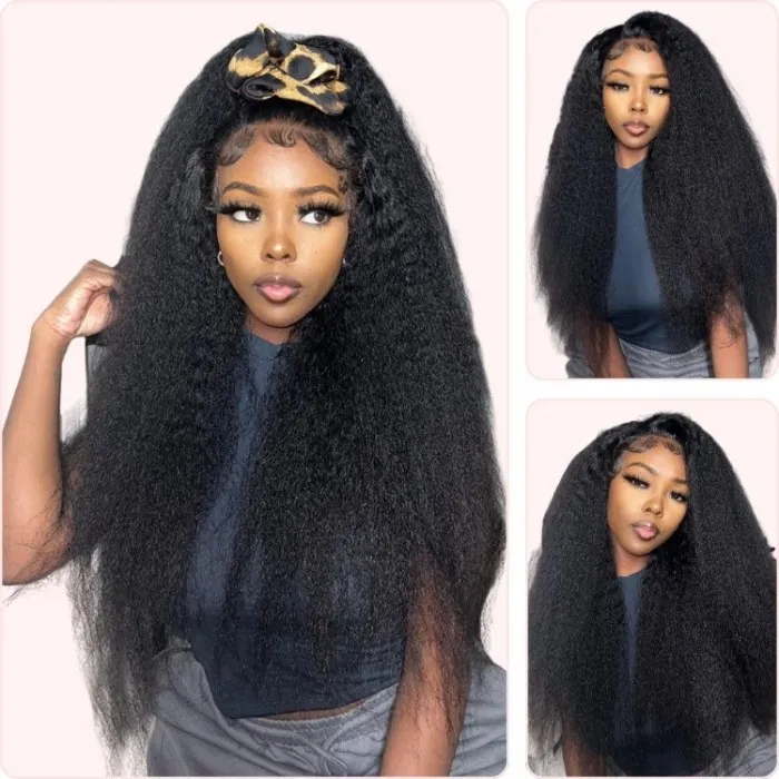 Donmily 4c Edge 13x4 Kinky Straight Lace Front Wig With Baby Hair Normal Density Virgin Hair