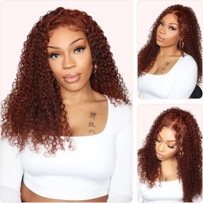 Donmily Reddish Brown Jerry Curly 4x4 Lace Closure Air Wig Real Human Hair