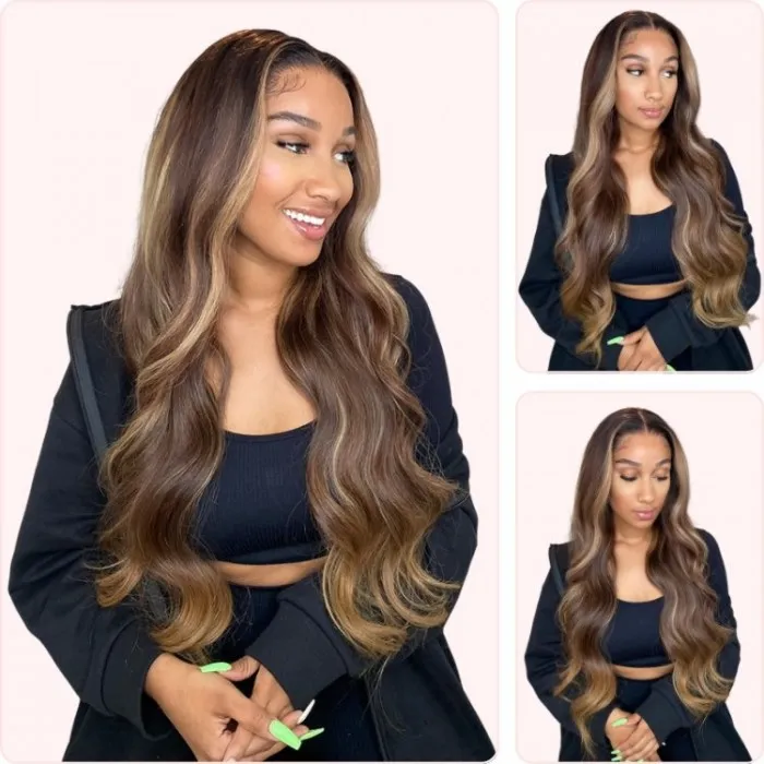 Donmily Affordable TL412 Honey Blonde Body Wave 4x4 Lace Closure Human Hair Wigs