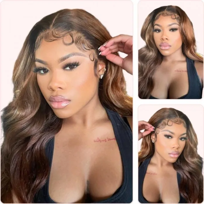 Donmily Ombre Color #FB30 Body Wave 13x5x0.5 T Part Wigs Human Hair Wigs 150% Density Lace Part Wig 100% Virgin Hair