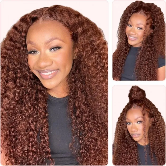 Donmily Mahogany Red Brown 13x4 Lace Front Kinky Curly Wig
