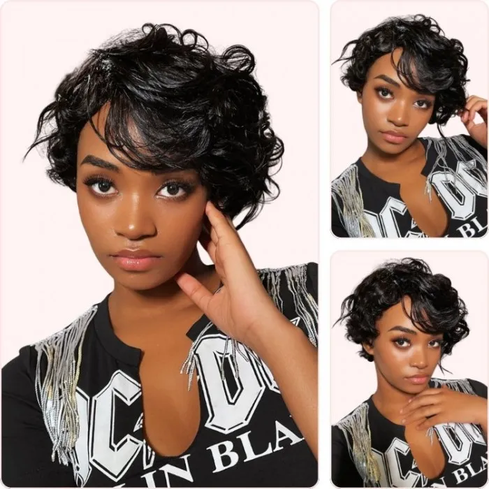 Donmily Side Swept Bangs And Cute Curls Glueless Short Wig