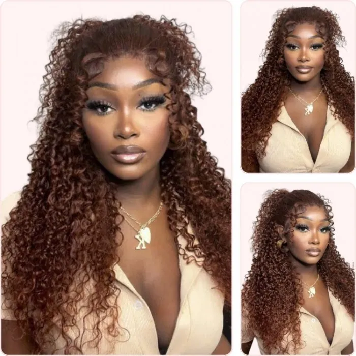 Donmily 13*4 Lace Front Jerry Curly Wig Reddish Brown Dark Auburn Color Affordable Price For Sale