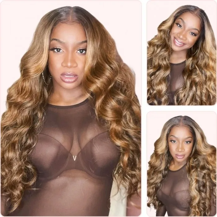 Donmily Body Wave Highlight Brown Piano Color T Part Lace Wig 13x5x0.5 Middle Part Affordable Price Wigs