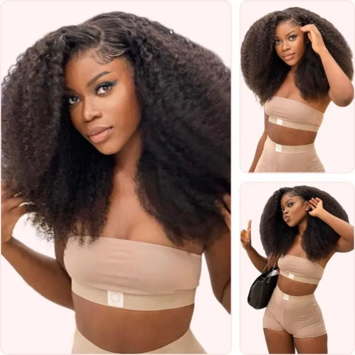Donmily Afro Kinky Curly 4*4 Swiss Lace Closure Wig Natural Color Glueless 130% Density Affordable Remy Human Hair Pre Plucked
