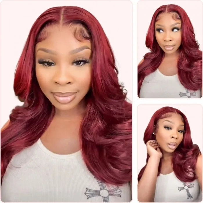 Donmily Glamorous Burgundy Body Wave 13x4 Lace Front Human Hair Wig