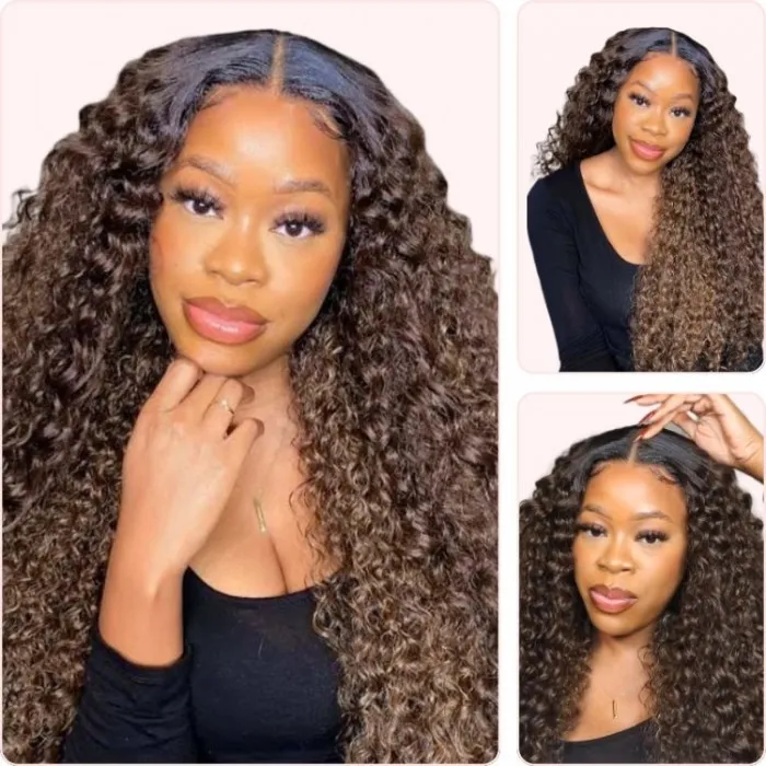 Donmily V Part Light Chocolate Brown Water Wave Glueless Wig For Beginners