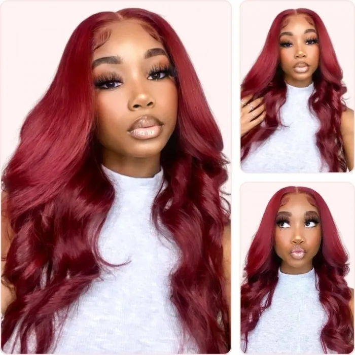 Donmily 13X4 Burgundy Lace Front Wig 99J Body Wave Human Hair Wigs Pre-Plucked With Baby Hair