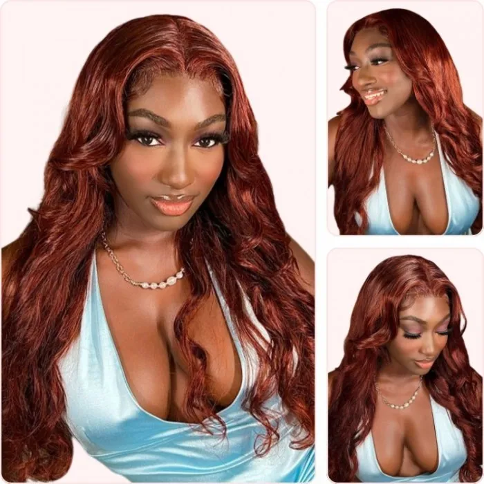 Donmily Undetectable HD Lace 5x5 Closure Reddish Brown Body Wave Glueless Wig