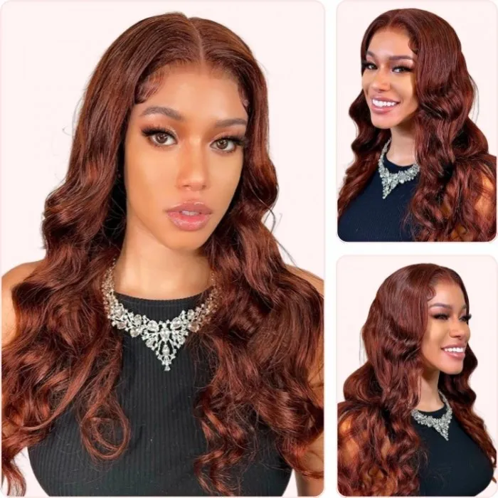 Donmily Reddish Brown Body Wave 13X5 Lace Front Wigs Pre-Plucked With Baby Hair