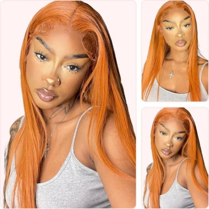 Donmily Burnt Orange 13x4 Lace Front Wig With Butterfly Wolf Layered Cut