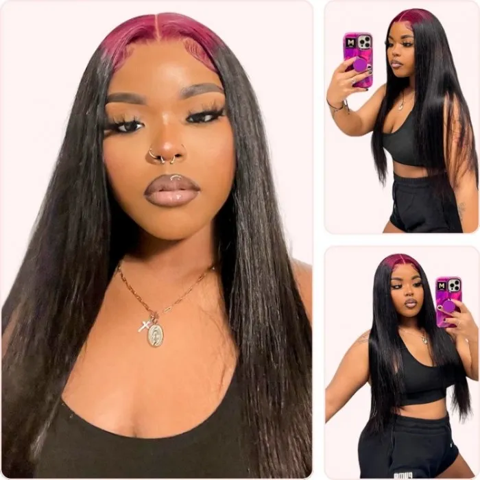 Donmily 99J Root Black Straight 13x4 Lace Front Wig Pre-Plucked With Baby Hair