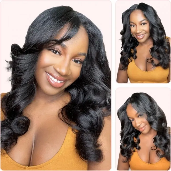 Donmily Natural Black Body Wave 4x4 Lace Closure Wigs Human Hair With Babyhair For Women