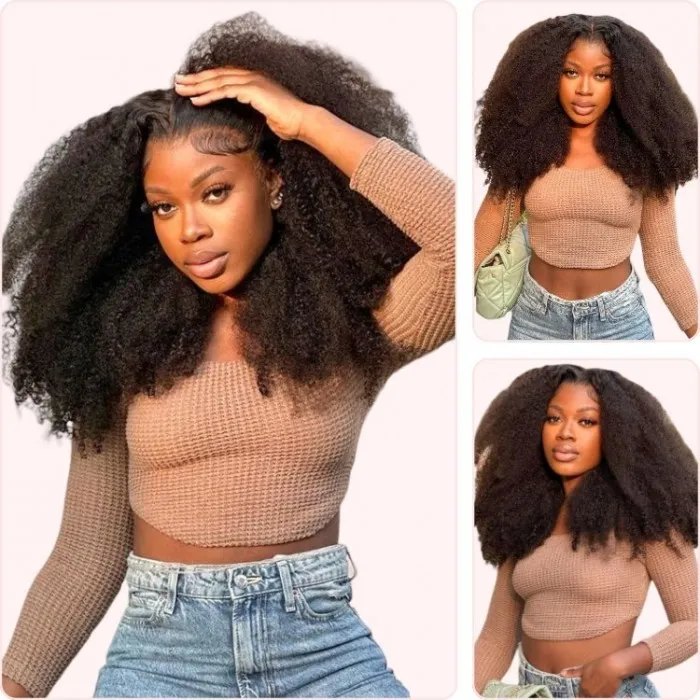 Donmily 4C Edge Yaki Kinky Curly 13x4 Lace Front Human Hair Wig With Baby Hair 150% Density