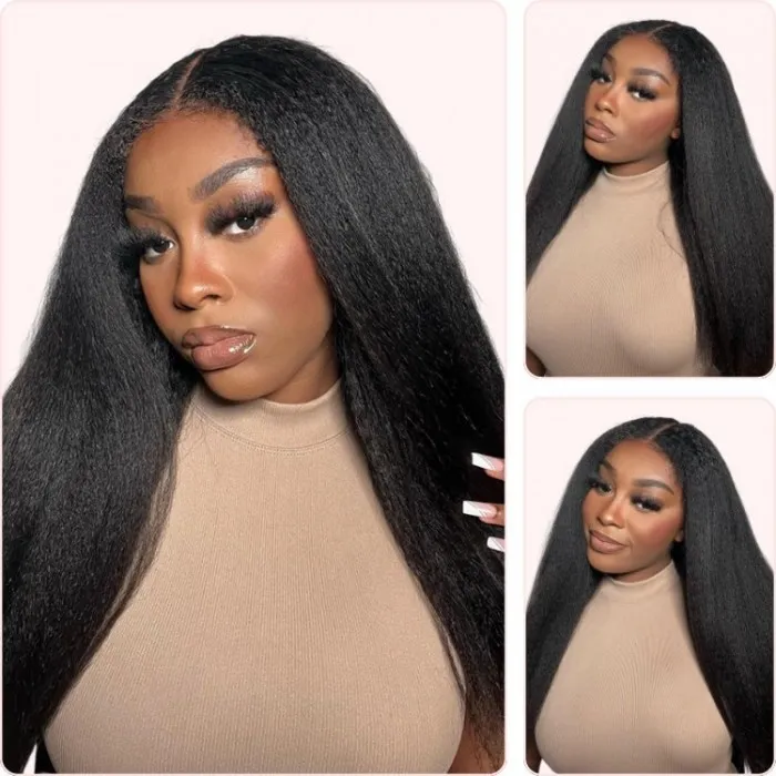 Donmily 13x4 Kinky Straight Lace Front Wig With 4c Edge Baby Hair 150% Density